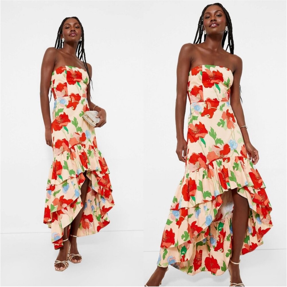 HYACINTH HOUSE MALORY MULTI FLORAL RED XXL STRAPLESS HI-  LOW DRESS